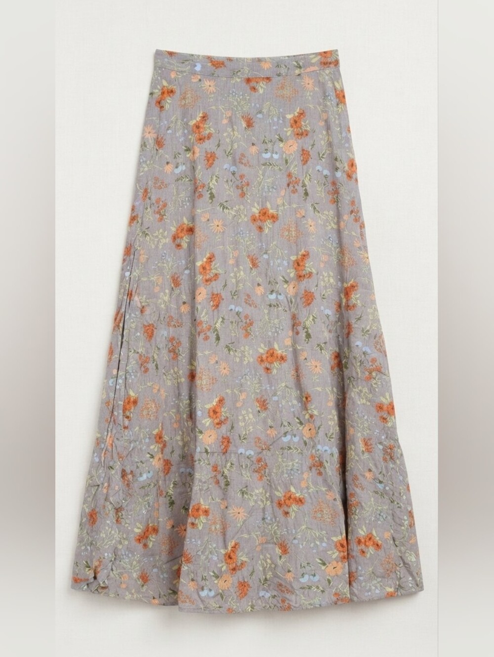Natural Life Gray Floral Double Slit Maxi Skirt Size Small Bohemian Boho